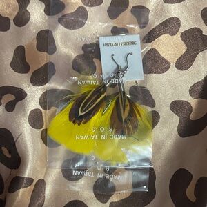 NWT yellow feather earrings